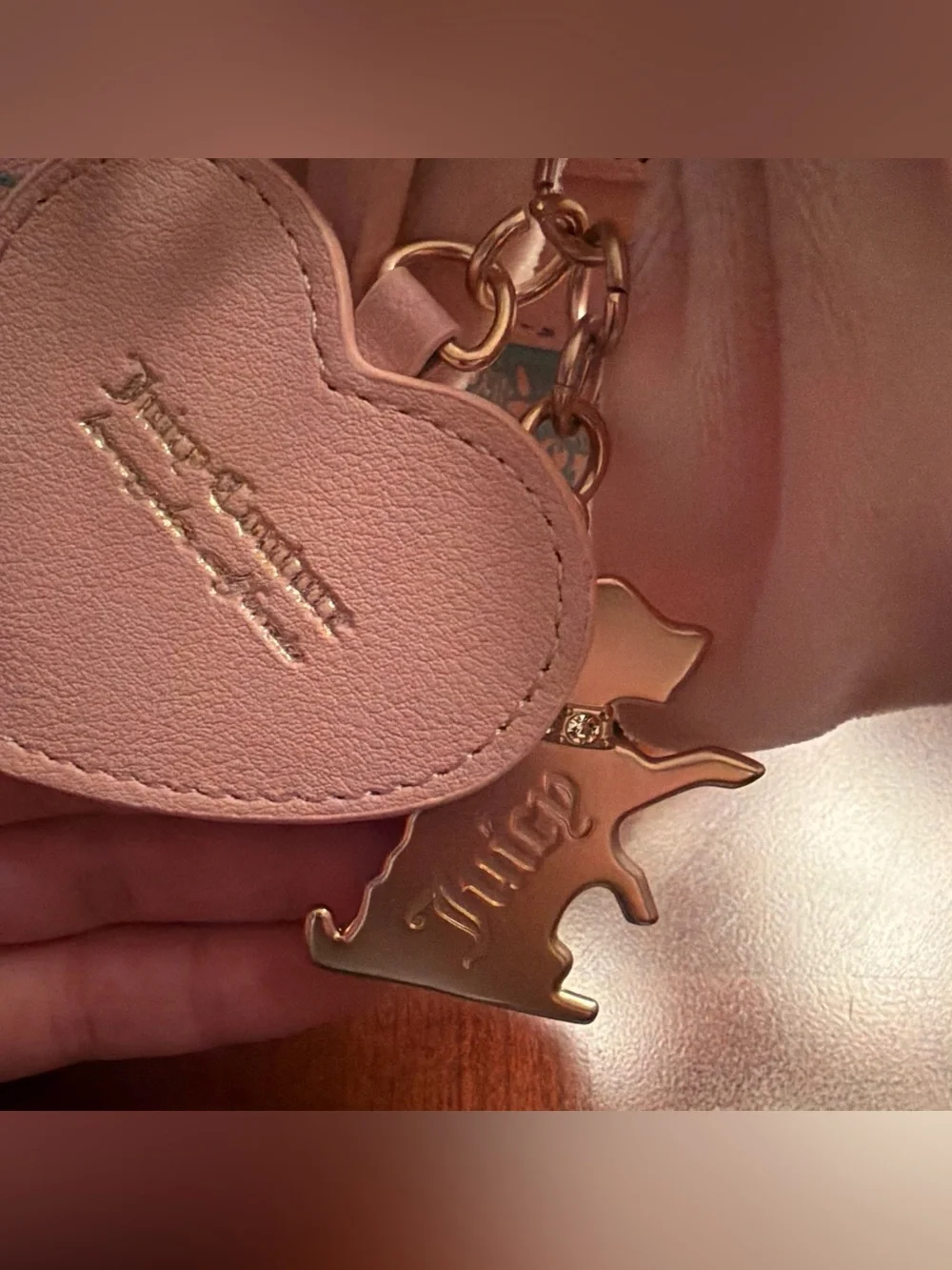 Juicy Couture Pink Shoulder Bag with Green Trim and Bow Charm